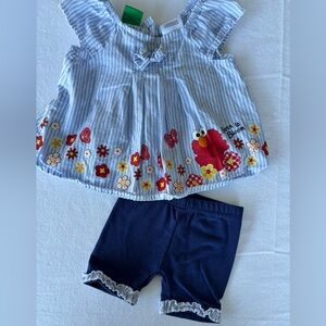 Baby Girl Sesame Street Top And Shorts Outfit Size 0/3m